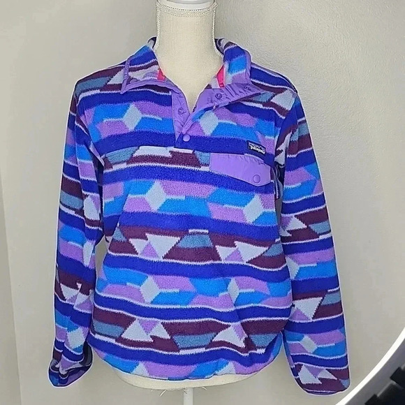 Patagonia Synchilla Guatemalan Tango Blue Purple Aztec Snap-T Pullover Small - Picture 5 of 9